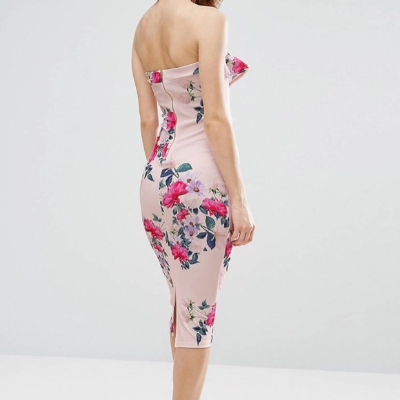 ASOS Floral Asymmetric Bodycon Dress Size 14- Smooth stretch fabric - Picture 2 of 4